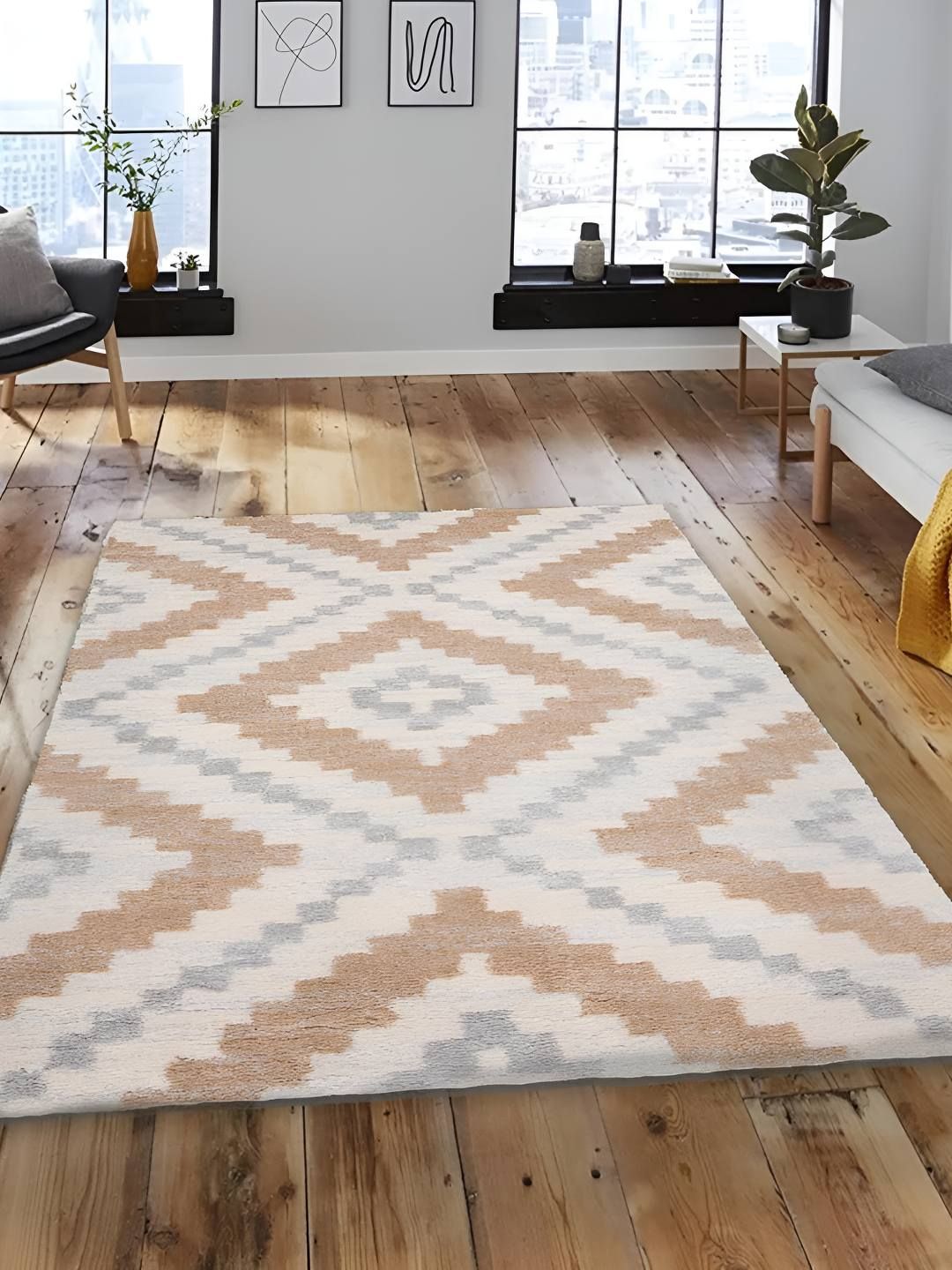 Sapana Carpet-Mats Beige & Grey Geometric Printed Anti Skid Contemporary Carpet-picture-13