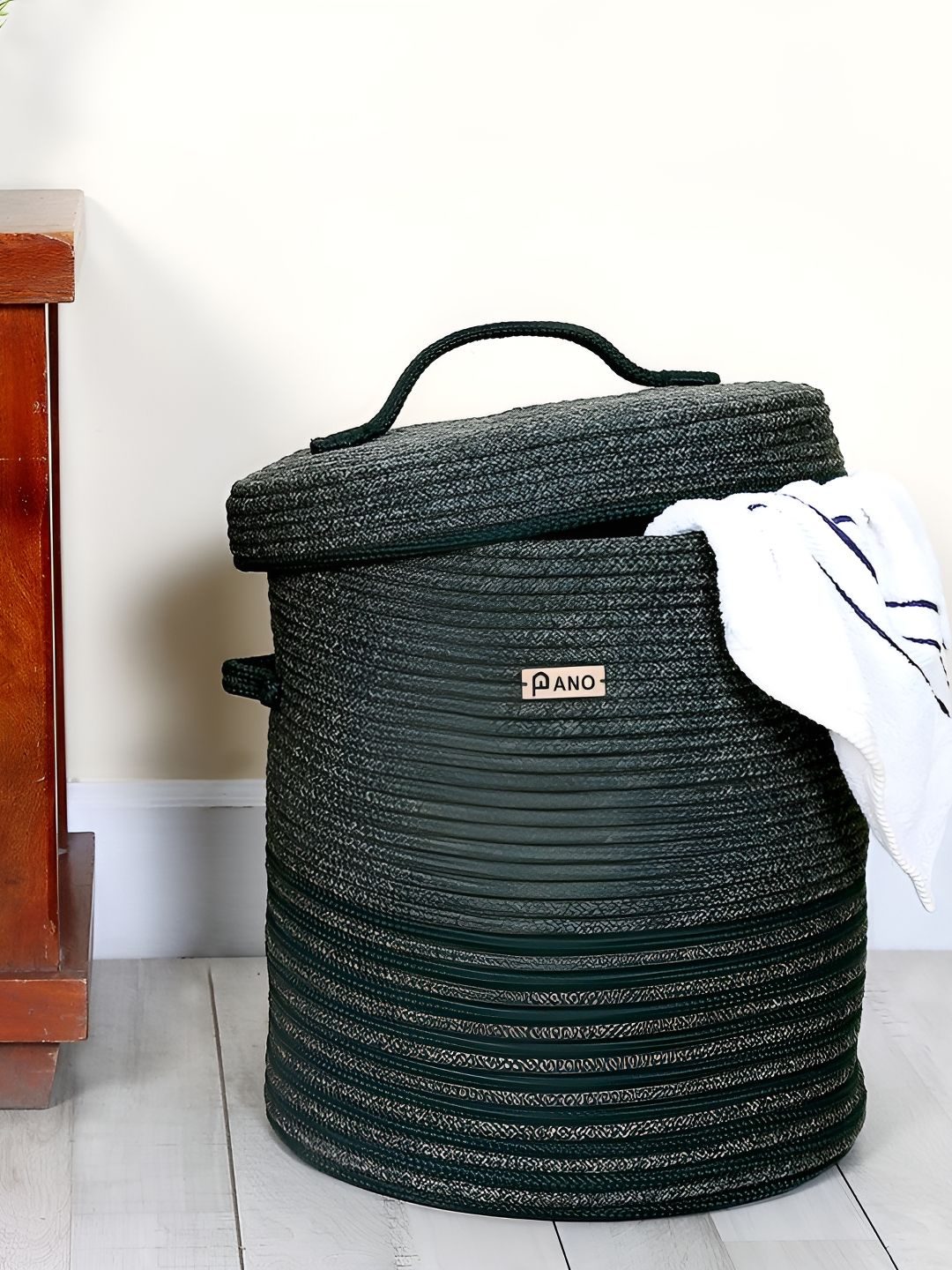Pano Green Striped Laundry Bag With Lid-image-37