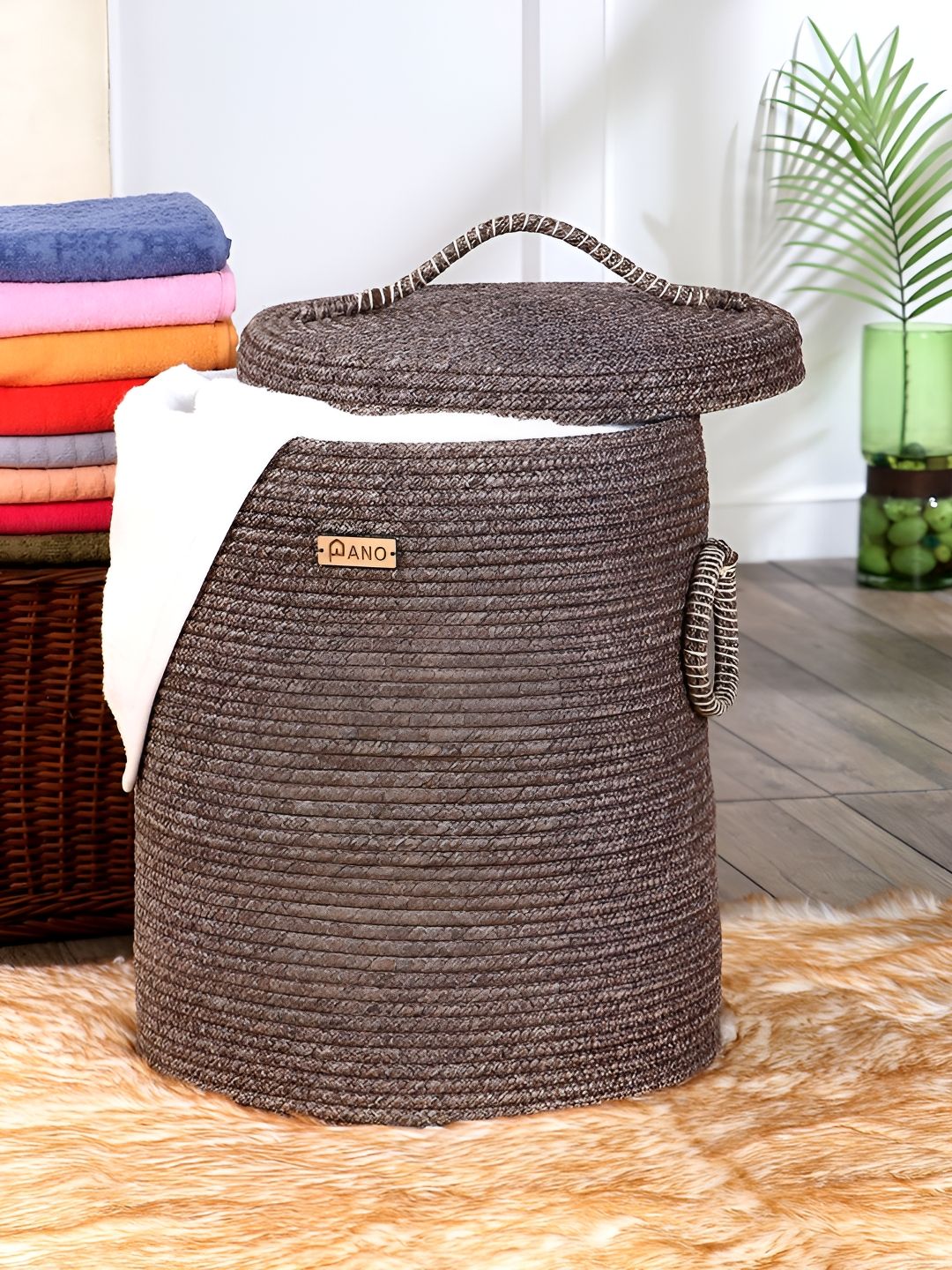 Pano Brown Laundry Basket with Lid-picture-17