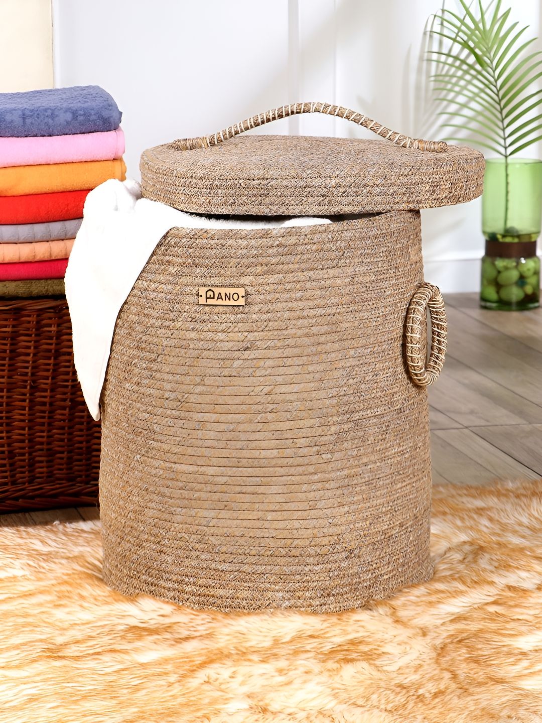 Pano Beige Laundry Bag With Lid-picture-13