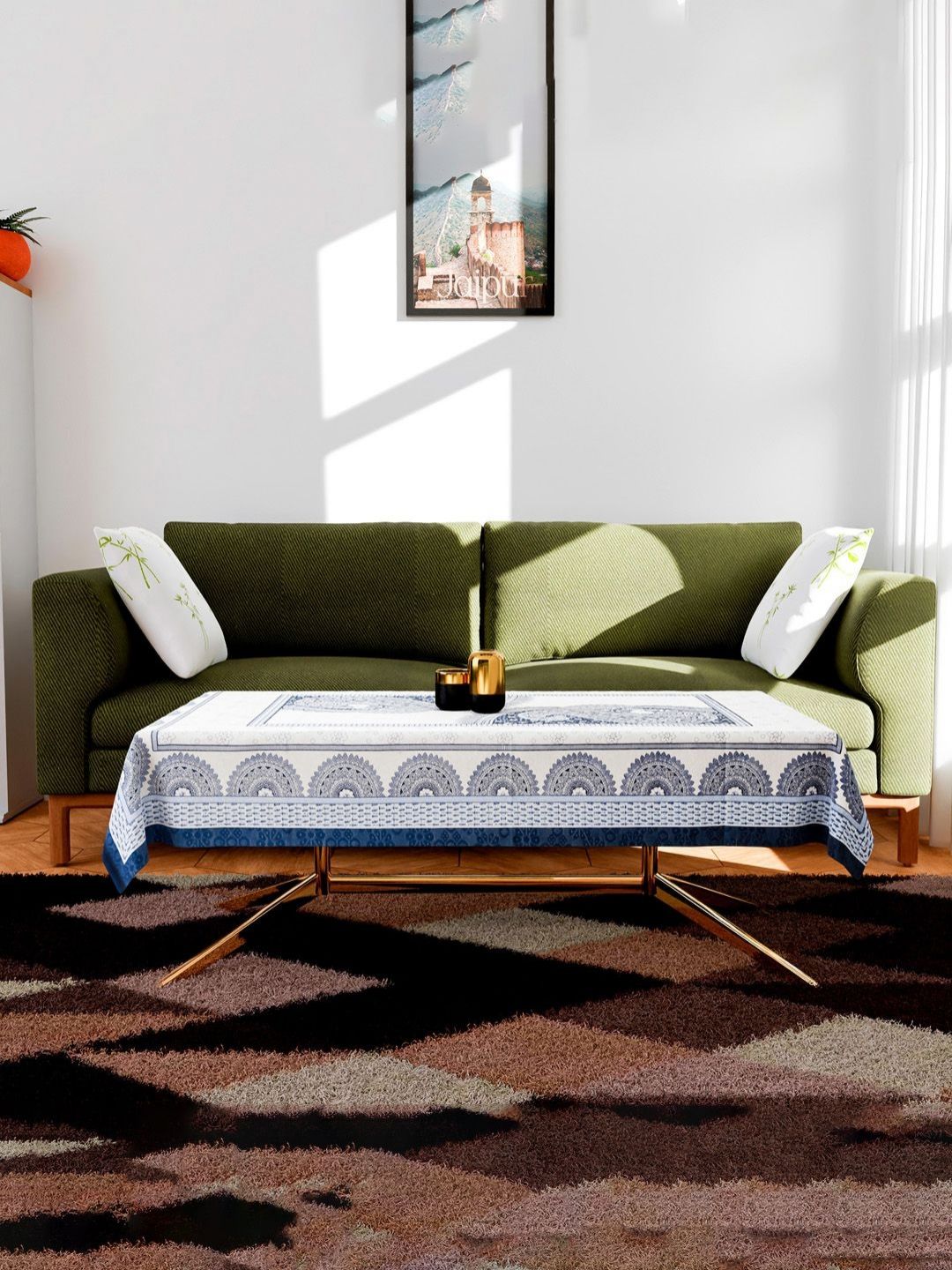 Kuber Industries White 2 Pcs Ethnic Motifs Printed Anti Skid Cotton Rectangle Table Covers