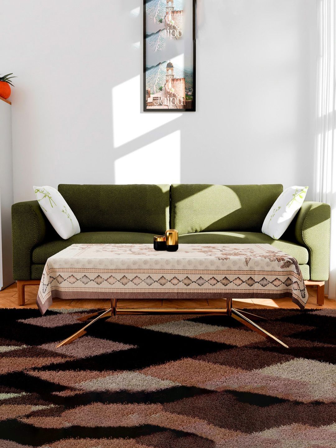 Kuber Industries Brown 2 Pieces Floral Embroidered Anti Skid Cotton Rectangle Table Covers