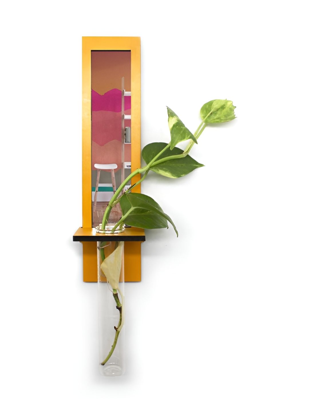 VAH Kya Bat Hai !! Yellow & Transparent Wooden Flower Pot Holder With Test Tube-picture-37