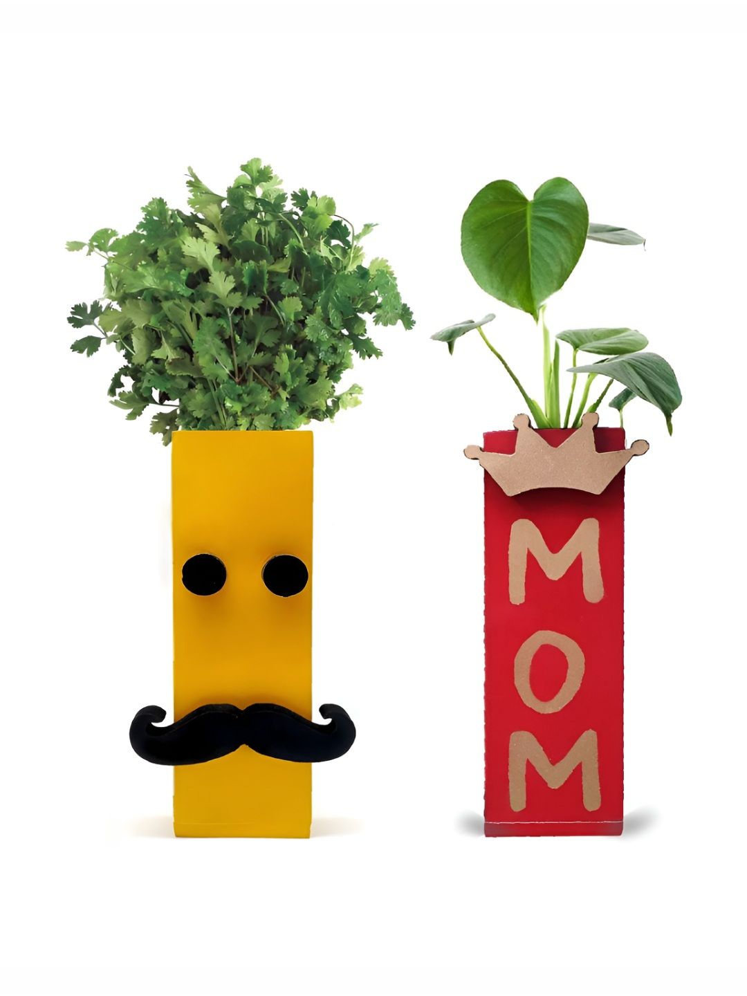 VAH Kya Bat Hai !! Yellow & Red 2 Pieces Textured Wooden Flower Pot Holder-image-9