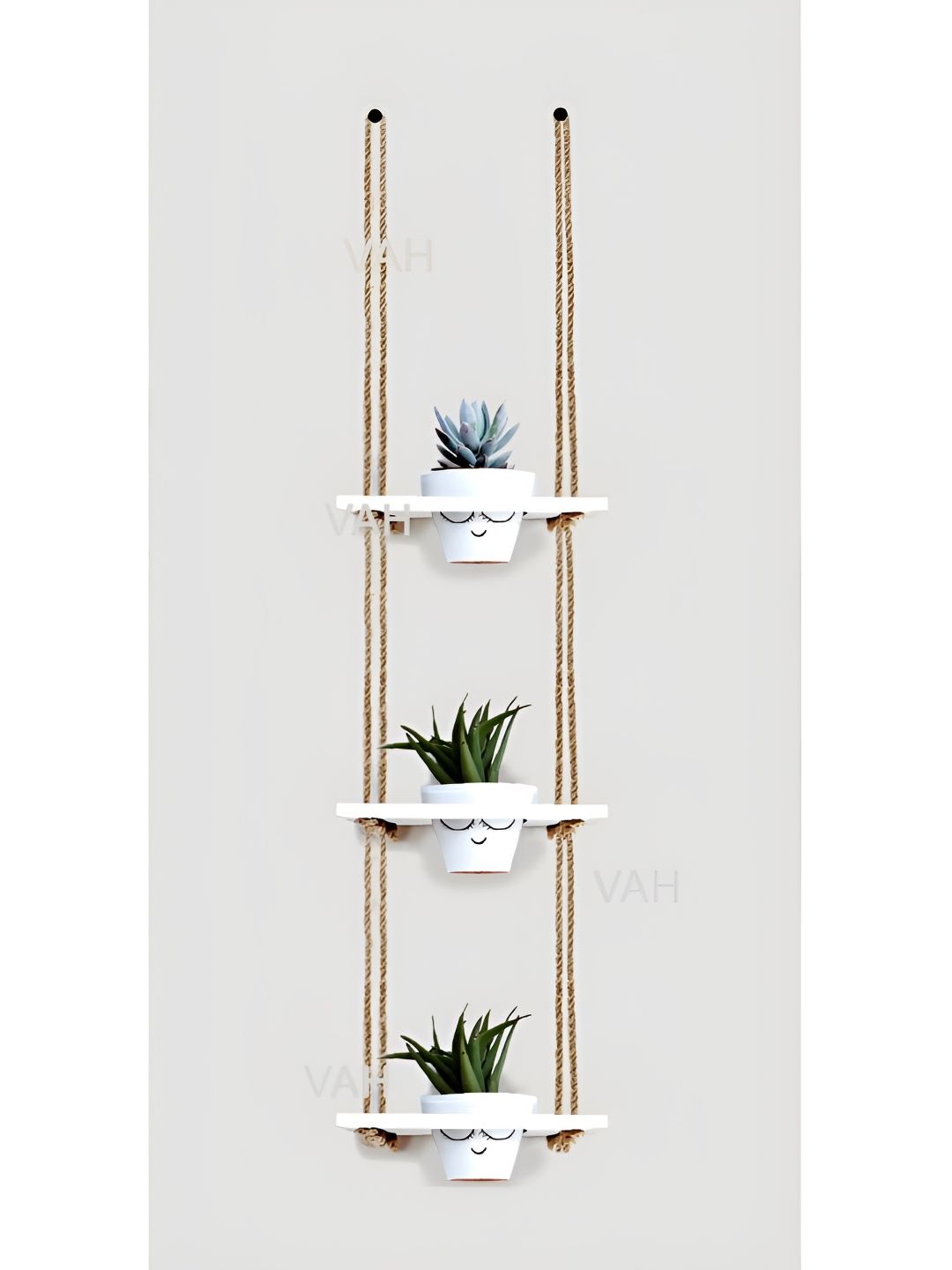 VAH Kya Bat Hai !! White & Brown 3 Pieces Flower Pot Rack with Rope-picture-37