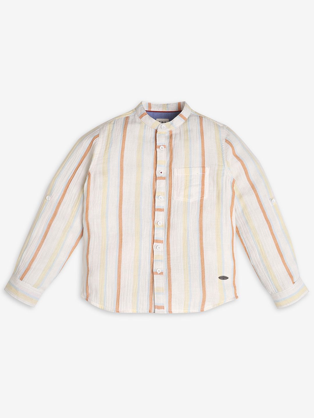Ed-a-Mamma Boys Premium Multi Stripes Collarless Cotton Casual Shirt-picture-47