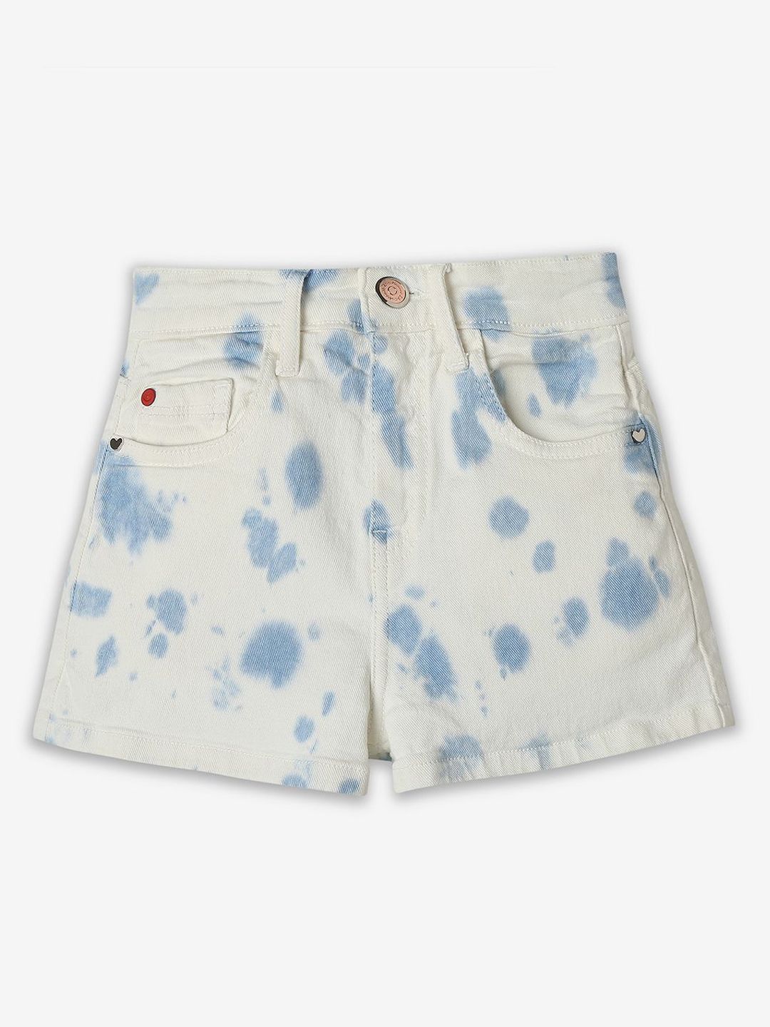 Ed-a-Mamma Girls Tie And Dye Printed Mid-Rise Pure Cotton Casual Denim Shorts-picture-51