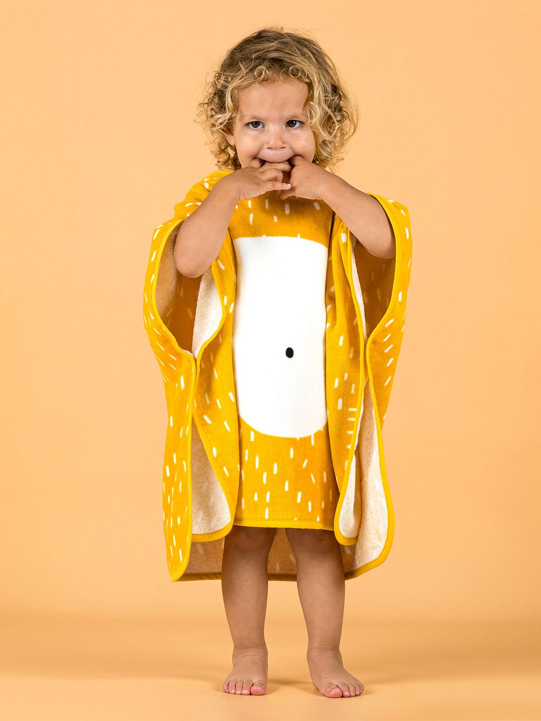 Nabaiji By Decathlon Boys White & Yellow Pure Cotton Bath Robe With Hoody-picture-10