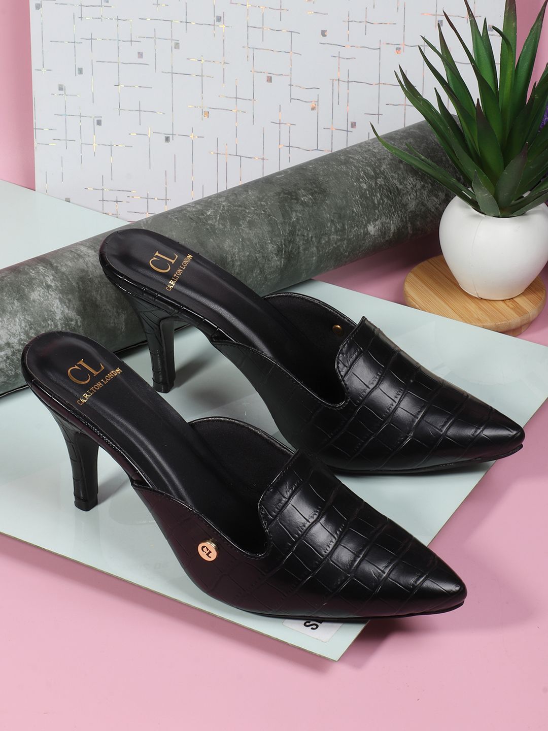 Carlton London Textured Pointed Toe Slim Heeled Pumps-picture-38