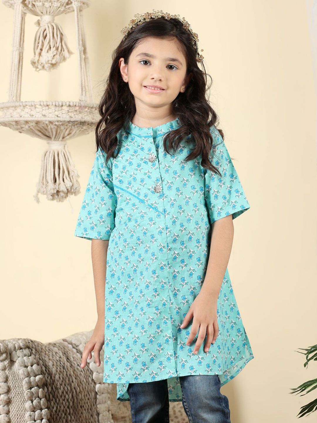 Sangria Girls Floral Printed Pure Cotton Straight Kurtis-picture-15