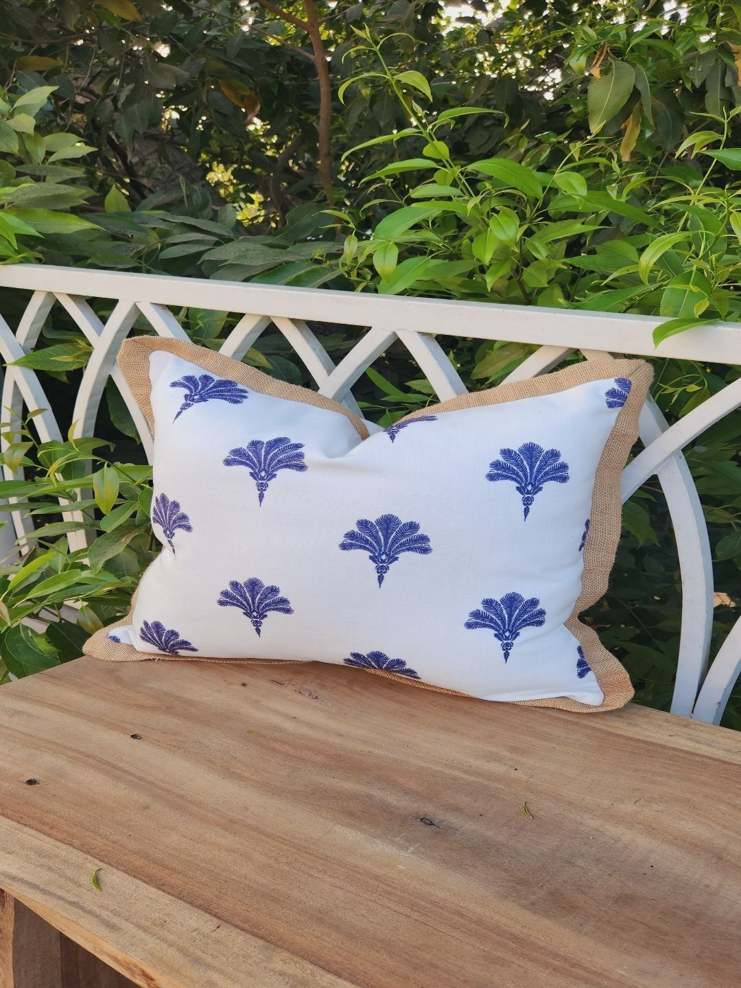 THROWPILLOW White & Blue Floral Printed Rectangle Cushion Covers-image-24