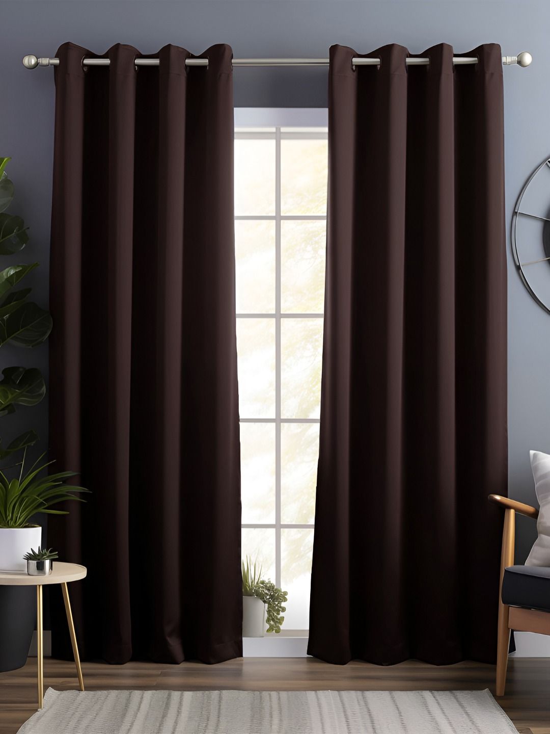 Story@home Coffee Brown 2 Pieces Black Out Faux Silk Door Curtains-picture-17