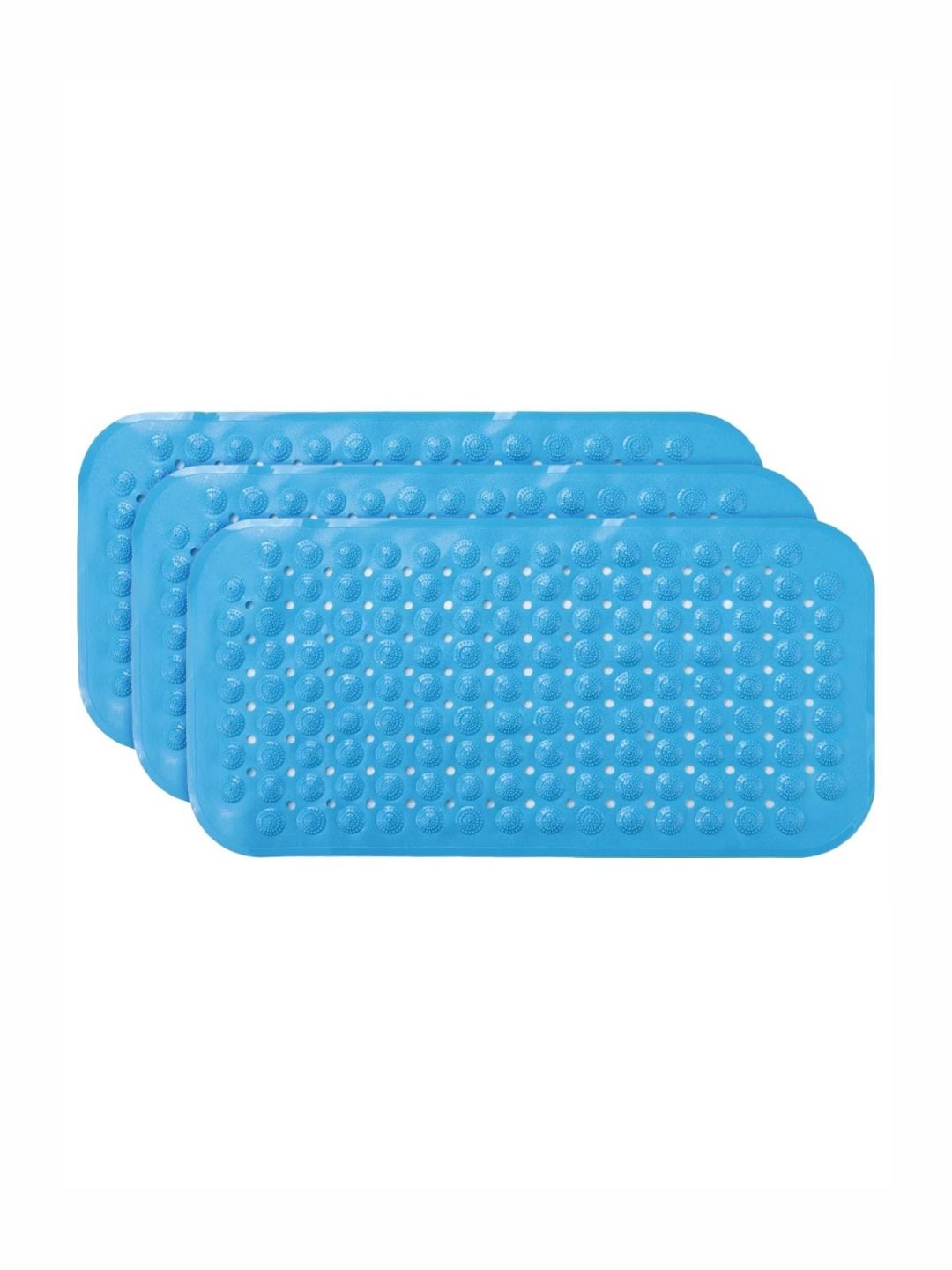 Kuber Industries Blue 3 Pieces Textured 240 GSM Water Absorbent Bath Rugs-picture-49
