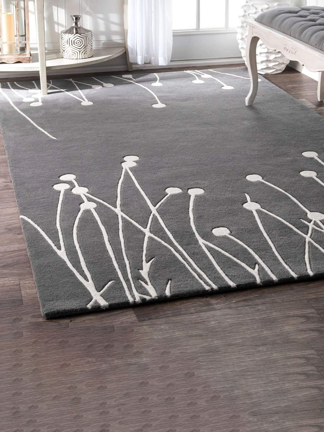 Safiya Carpet Grey & White Floral Hand-Tufted Woollen Carpet-image-20