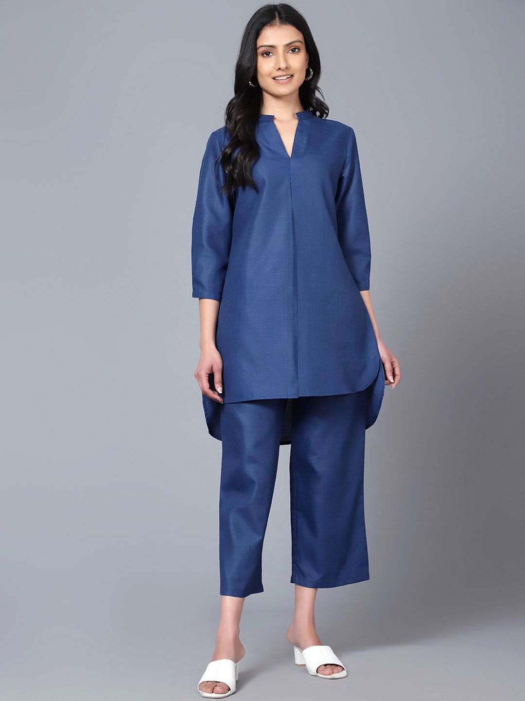 Bani Women Mandarin Collar High Low Longline Top With Trouser-picture-25