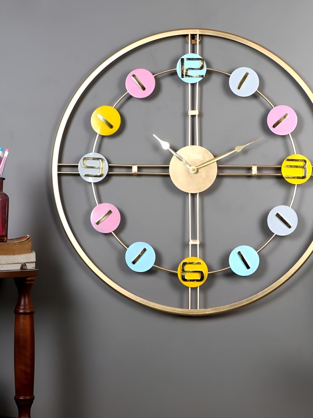 Amaya Decors Gold Toned Number Frame Wall Clock-picture-30
