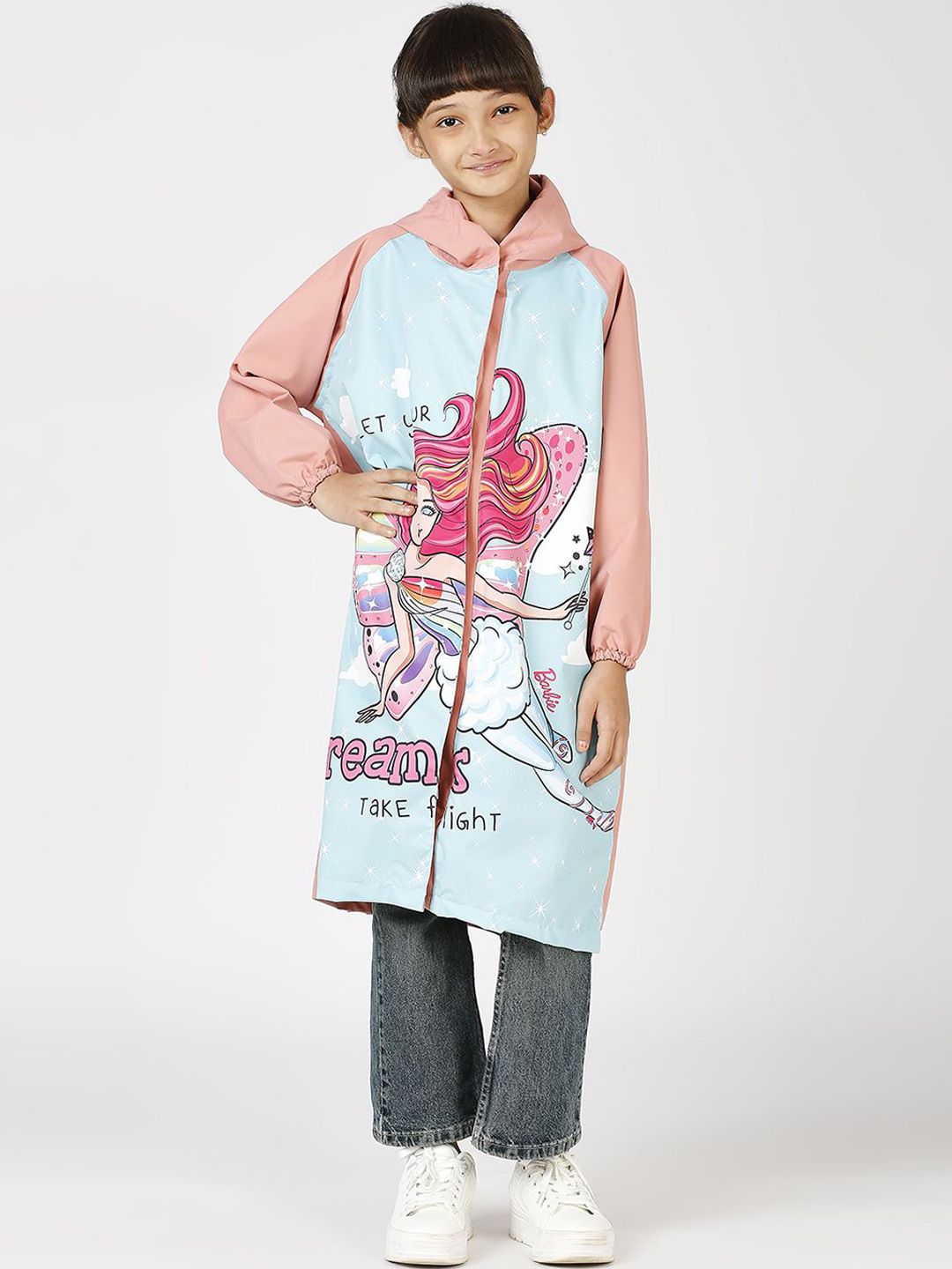 Zeel Girls Barbie Printed Hooded Rain Jacket-picture-30