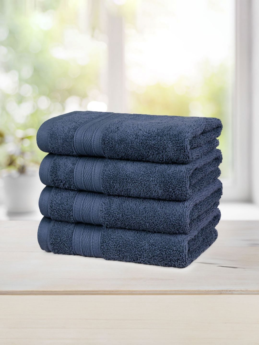 MYTRIDENT 4- Pcs Navy Blue Cotton 500 GSM Highly Absorbent Hand Towels-image-31