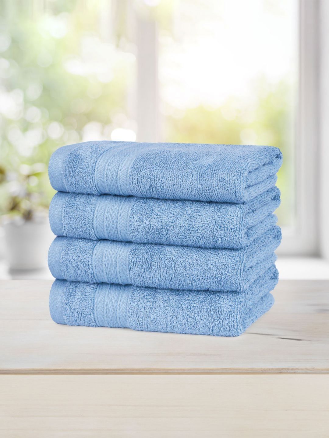 MYTRIDENT Blue 4 Pieces Cotton 500 GSM Highly Absorbent Hand Towels-image-14