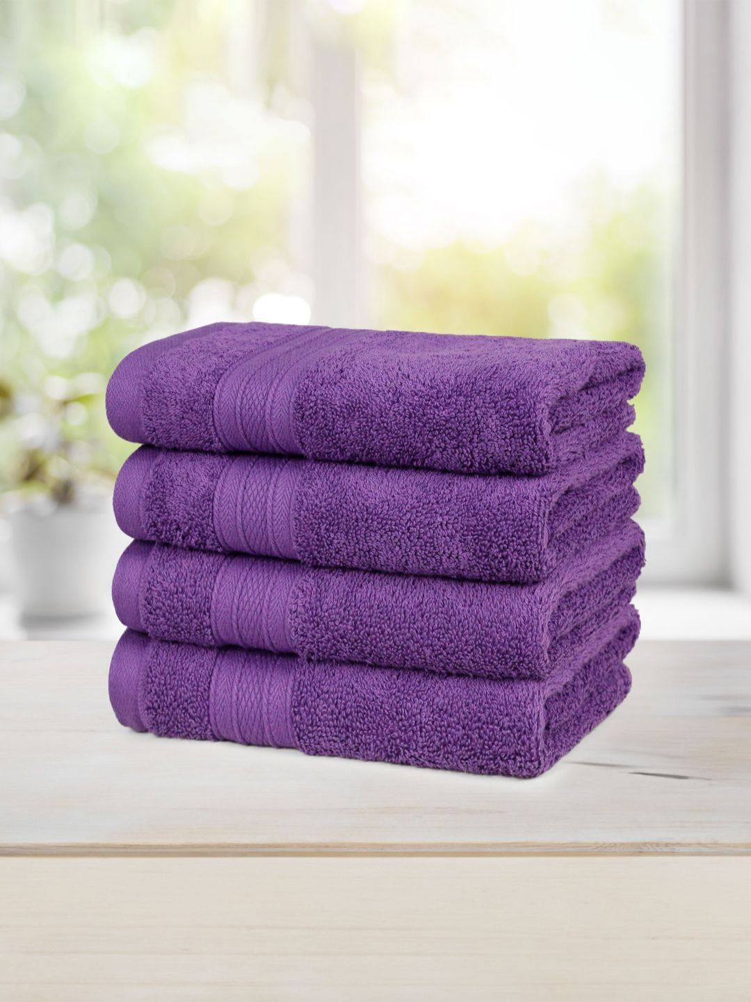 MYTRIDENT Purple 4 Pieces Cotton 500GSM Highly Absorbent Reversible Hand Towels-image-23