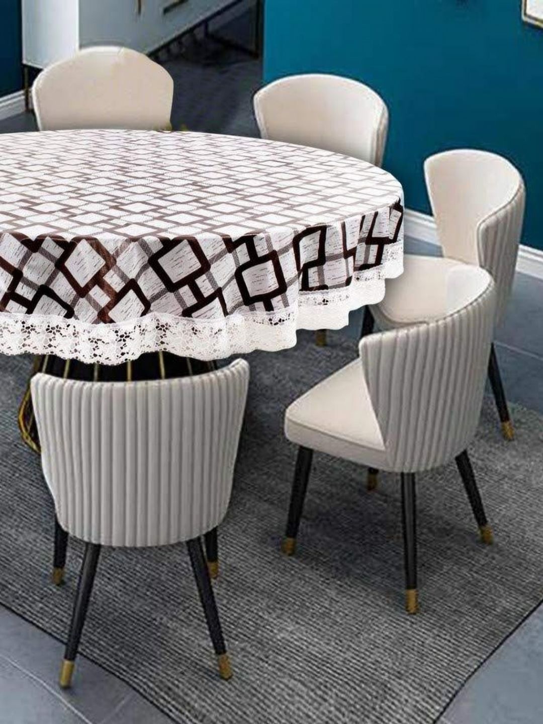 Dakshya Industries White Waterproof Round 4-Seater Table Cover-picture-38