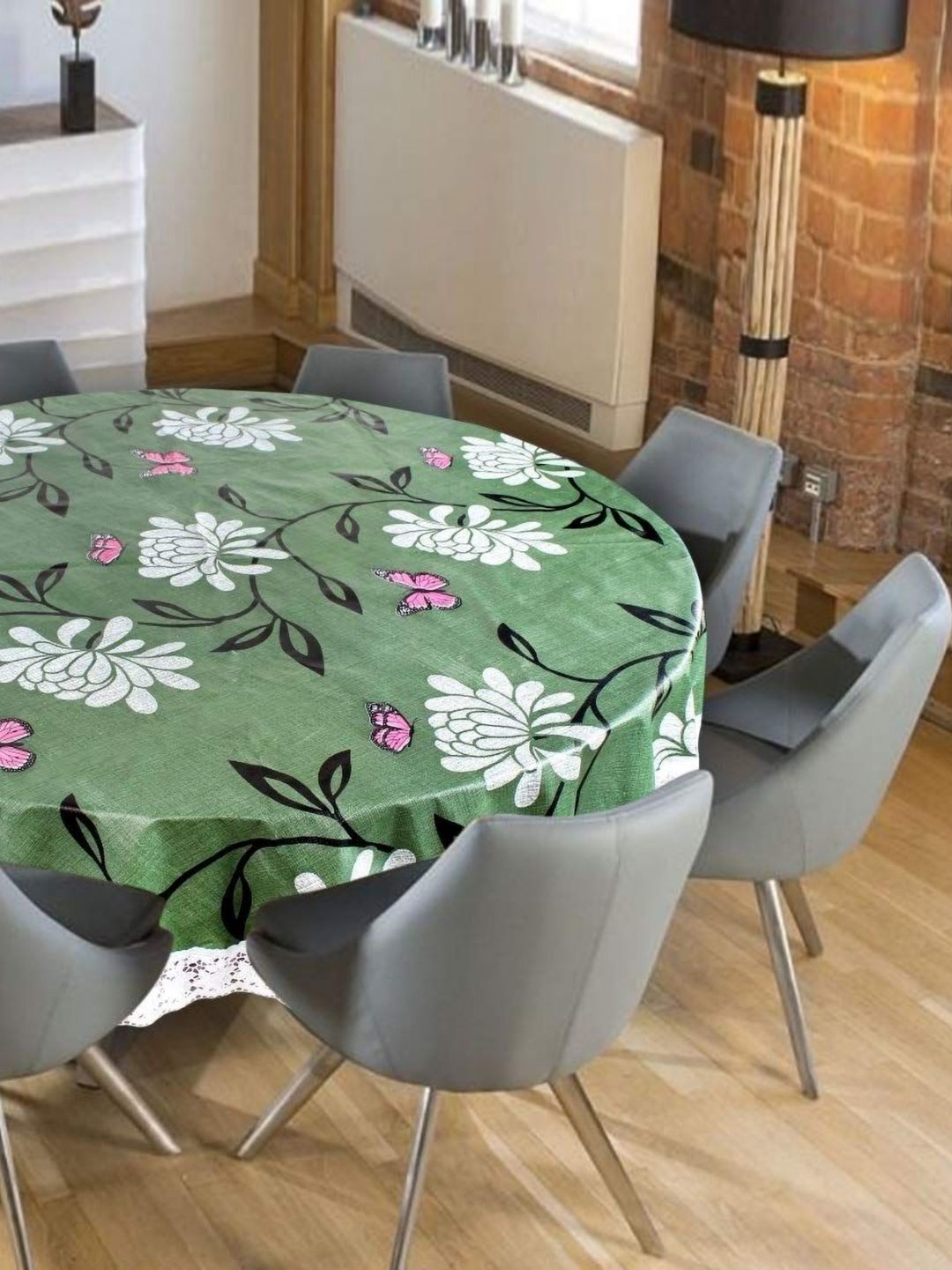 Dakshya Industries Green Floral Printed Waterproof Round 4-Seater Table Cover-picture-37