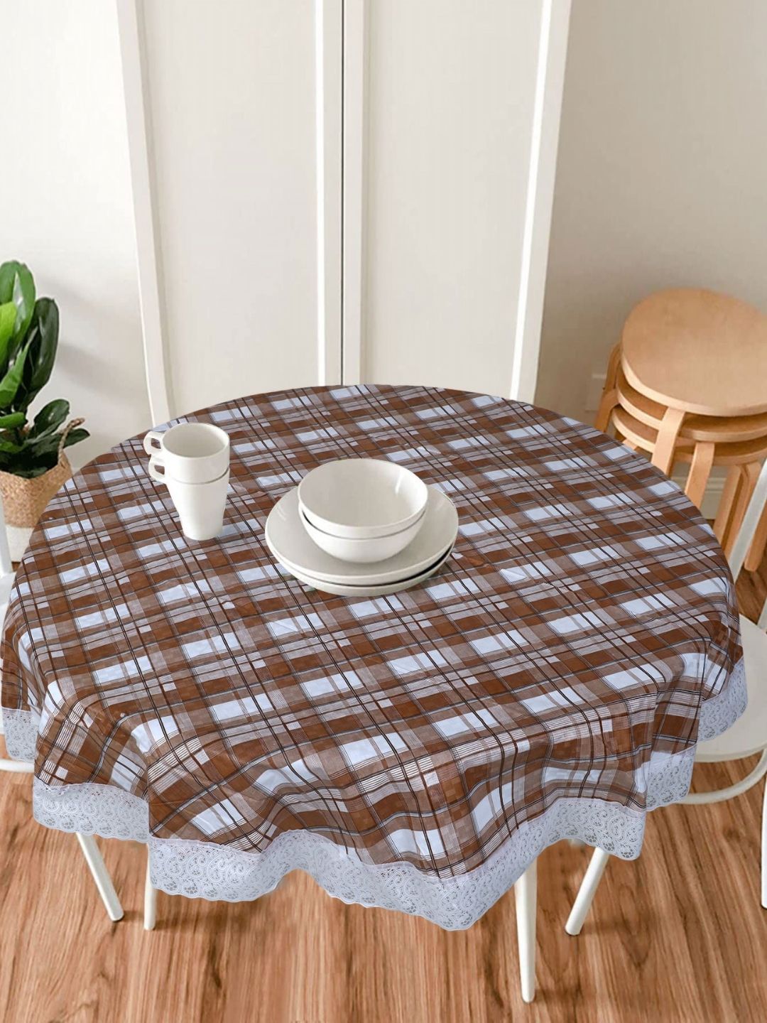 Dakshya Industries Brown Waterproof Plastic Round 4-Seater Table Cover-picture-35