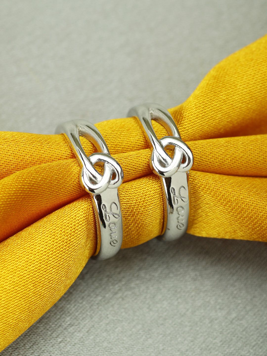 Peora Silver-Toned Rhodium-Plated Couple Ring Set-picture-39