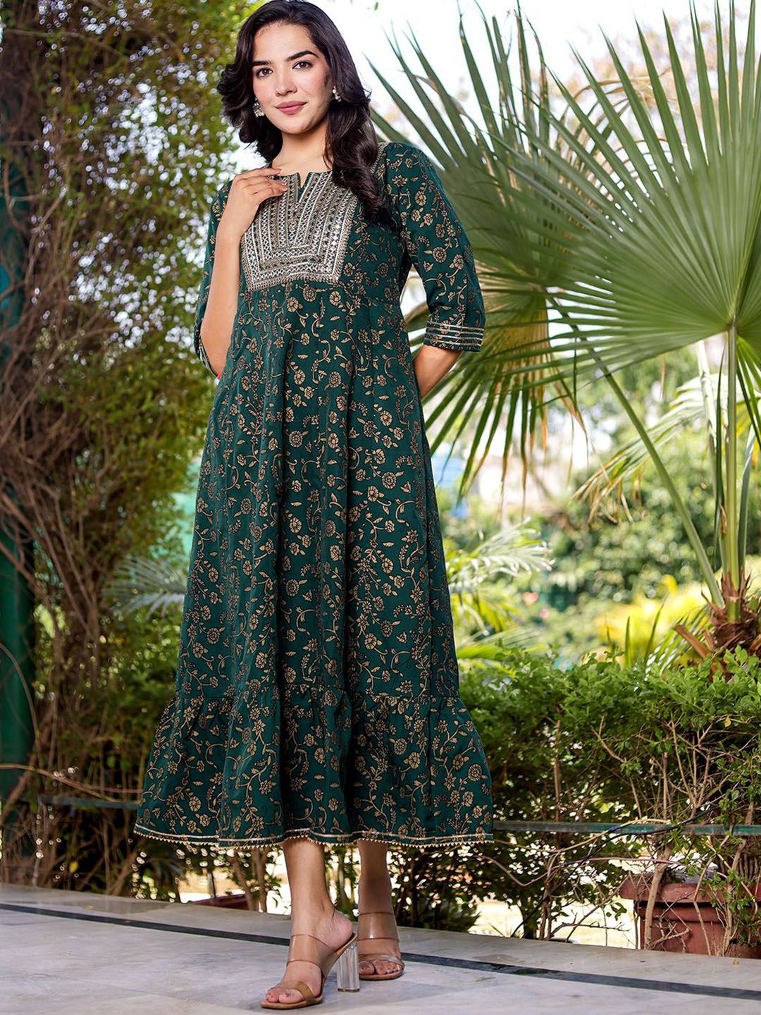 VASVI Embroidered Printed A-Line Midi Dress-picture-13