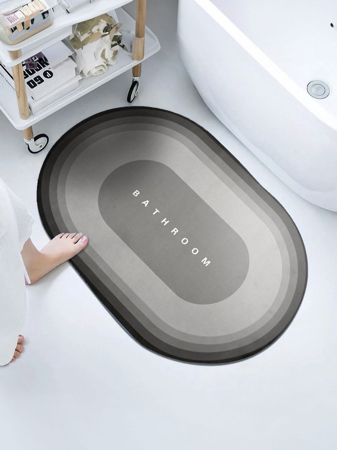 Cortina Grey & Black Printed Anti Skid 110GSM Bath Rugs-image-42