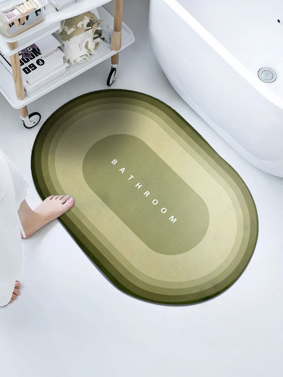 Aura Green & Olive Microfiber 110 GSM Printed Anti Skid Bath Mat-image-5