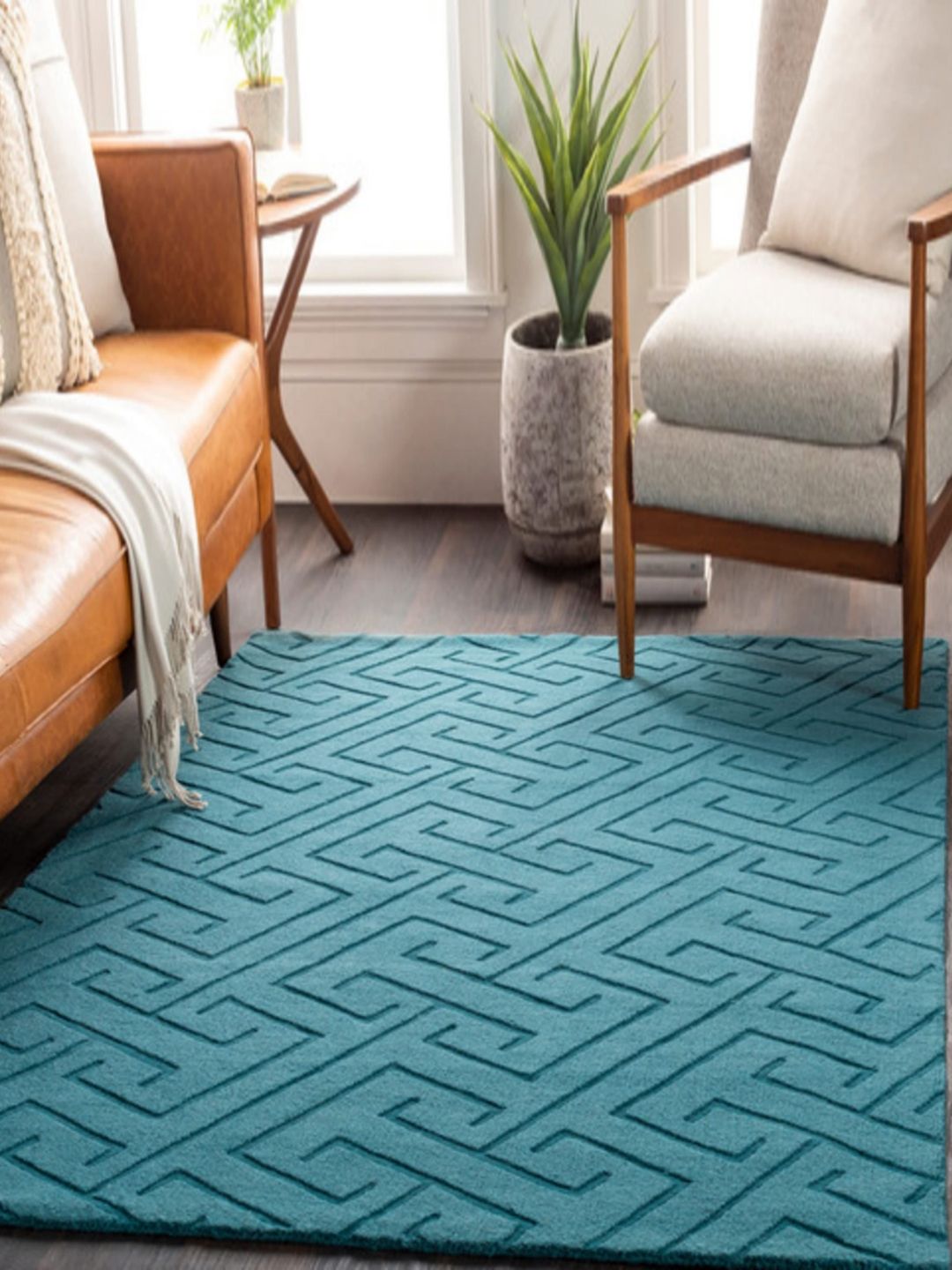 Safiya Carpet Teal Geometric Hand-Tufted Woollen Carpets-picture-58