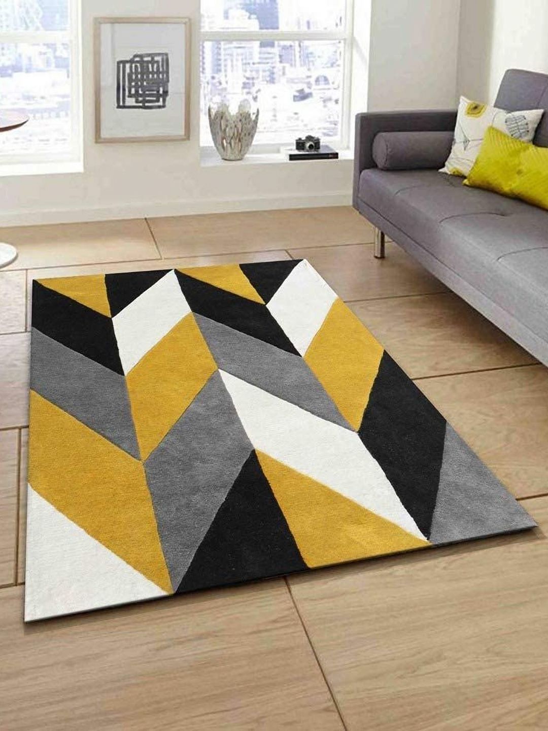 Safiya Carpet Yellow Geometric Hand-Tufted Woollen Carpets-image-26