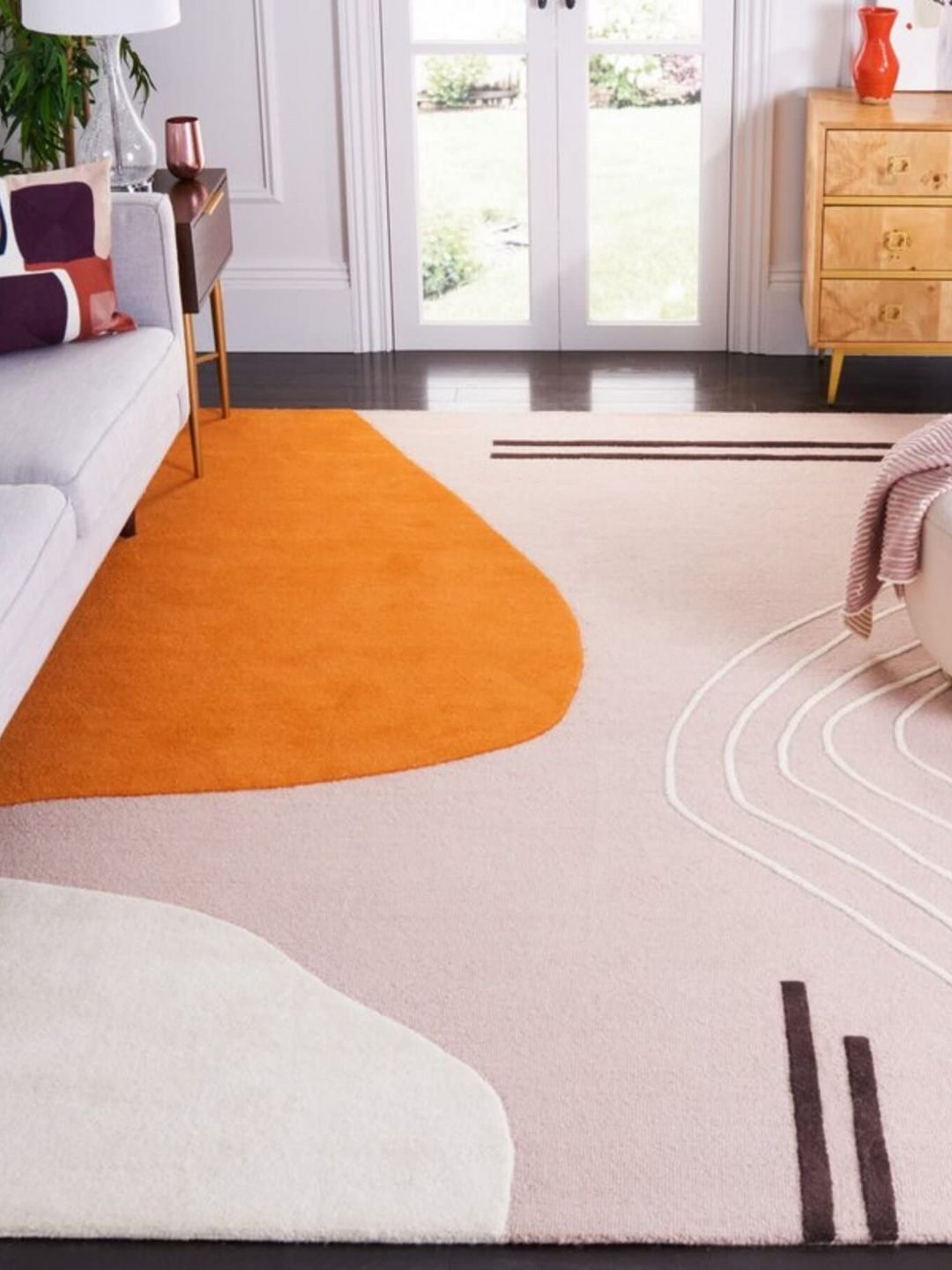 Safiya Carpet Pink Geometric Hand-Tufted Woollen Carpets-image-11