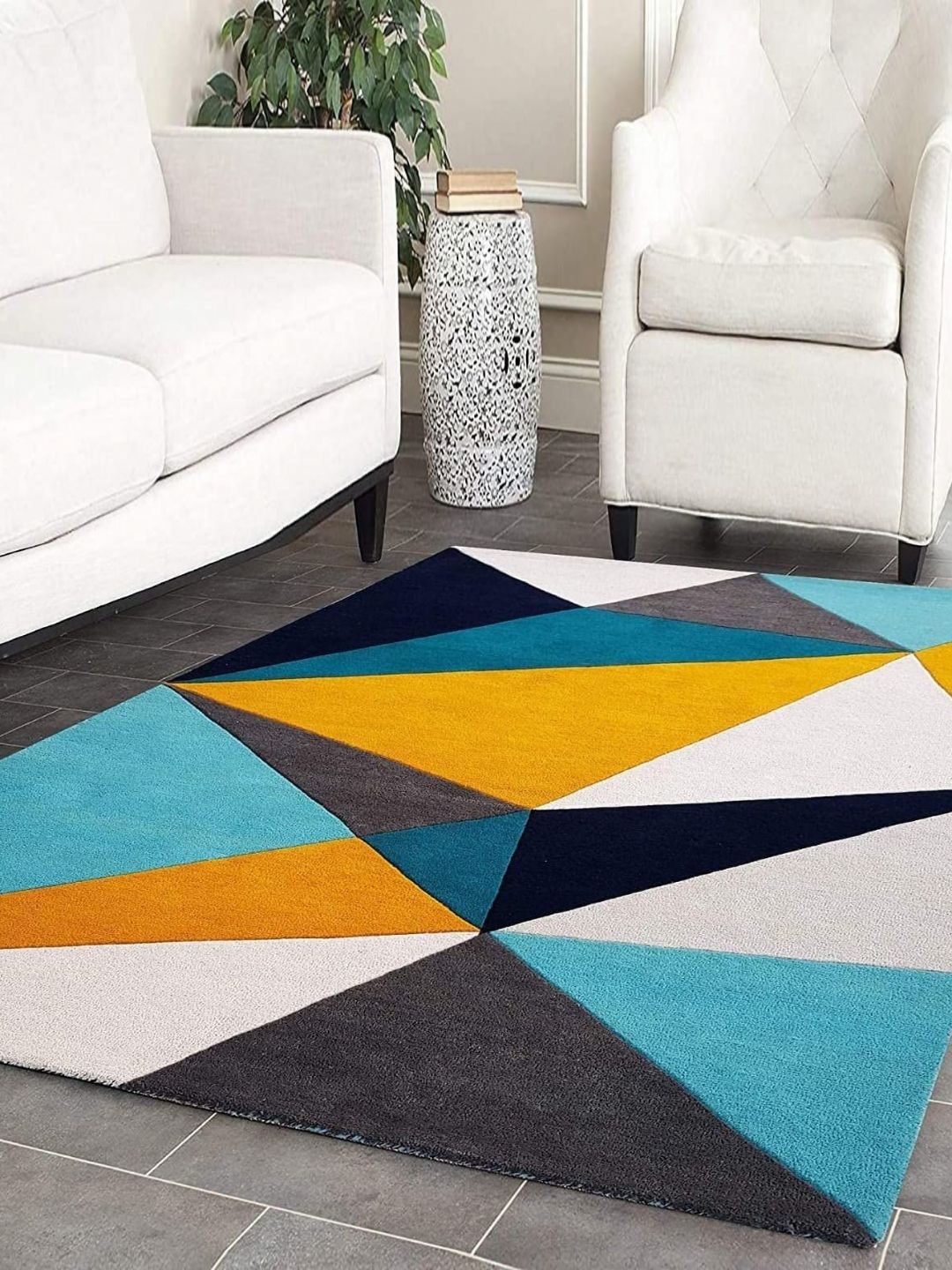 Safiya Carpet Blue Geometric Hand-Tufted Woollen Carpets-picture-12