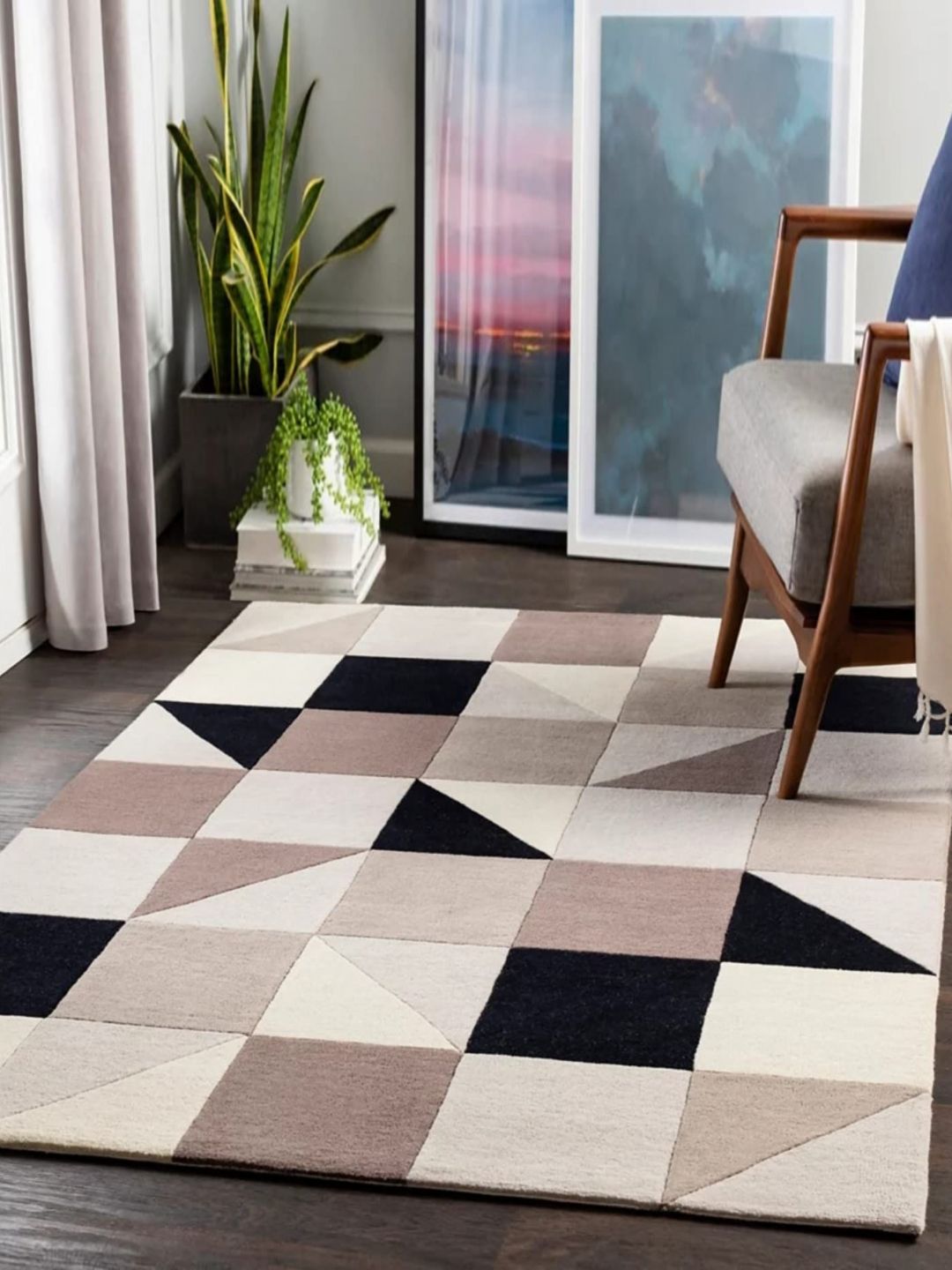 Safiya Carpet Beige Geometric Hand-Tufted Woollen Carpets-image-48