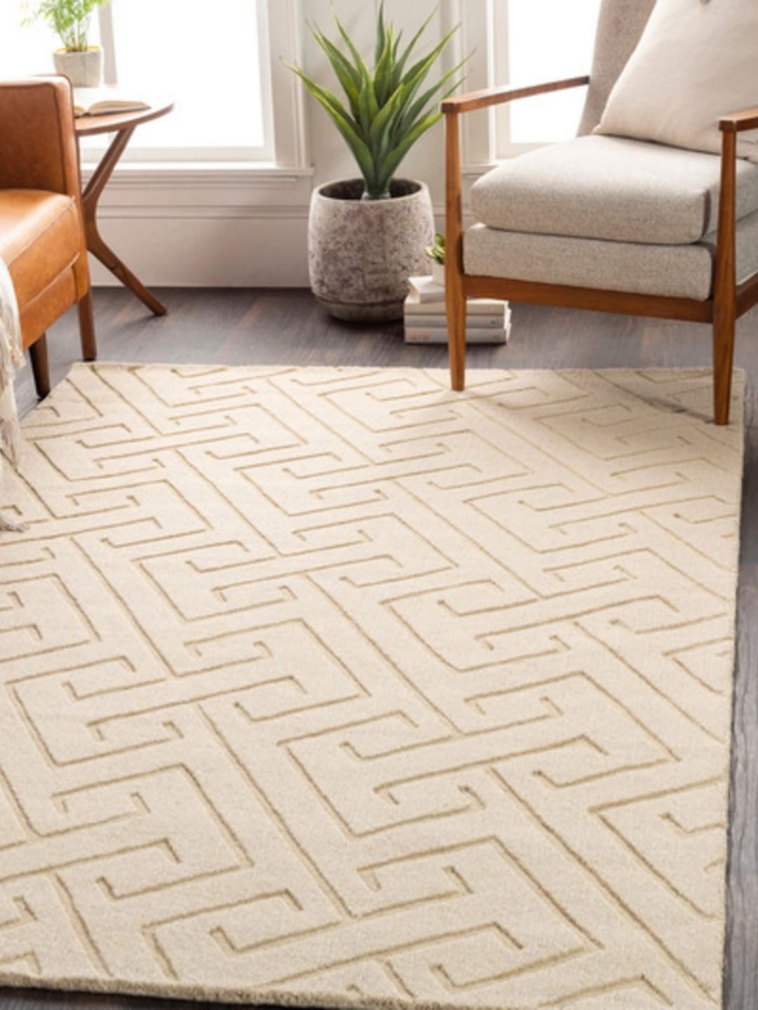 Safiya Carpet Beige Geometric Hand-Tufted Woollen Carpets-picture-34