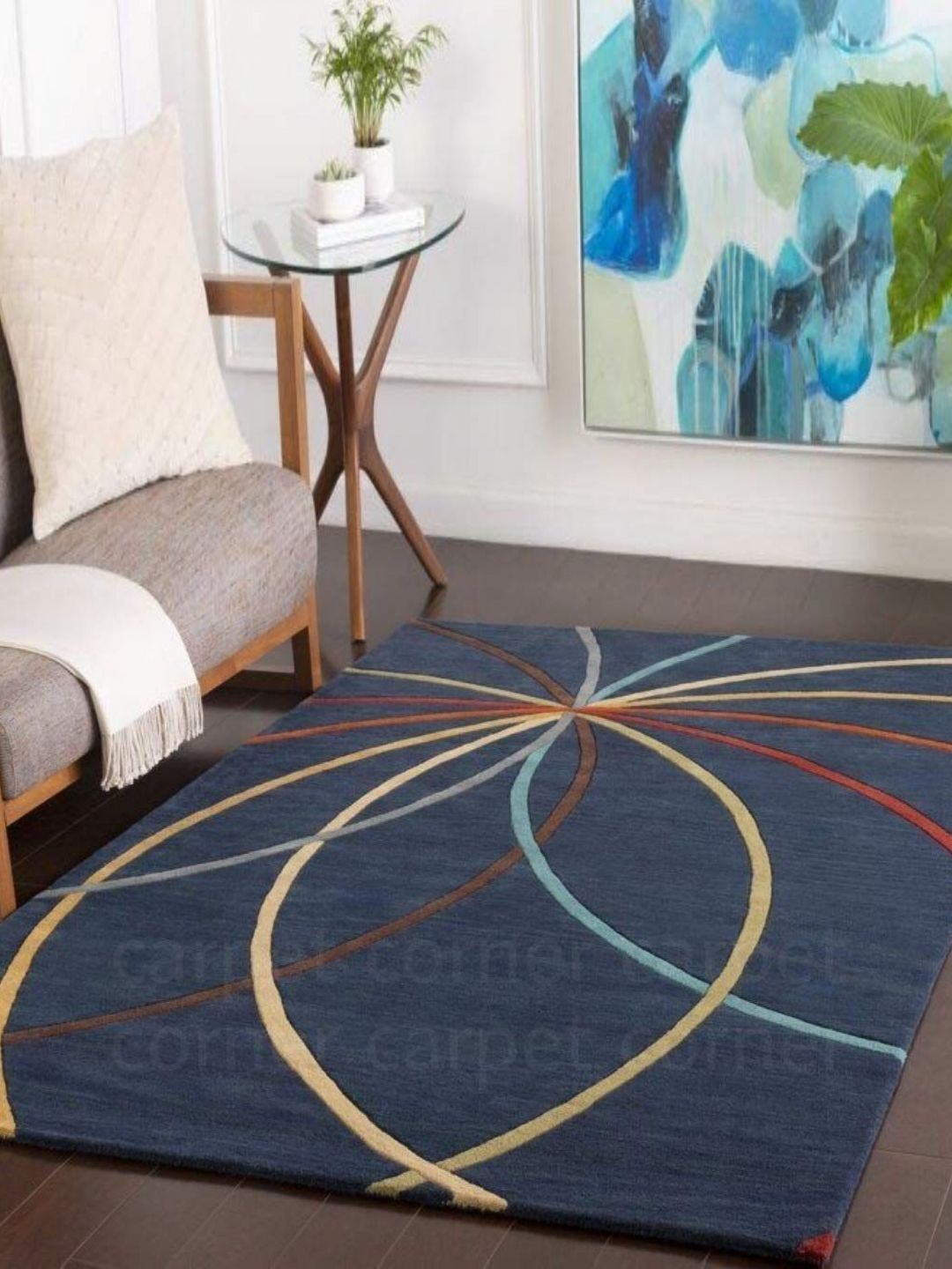 Safiya Carpet Navy Blue Abstract Hand-Tufted Woollen Carpets-picture-47
