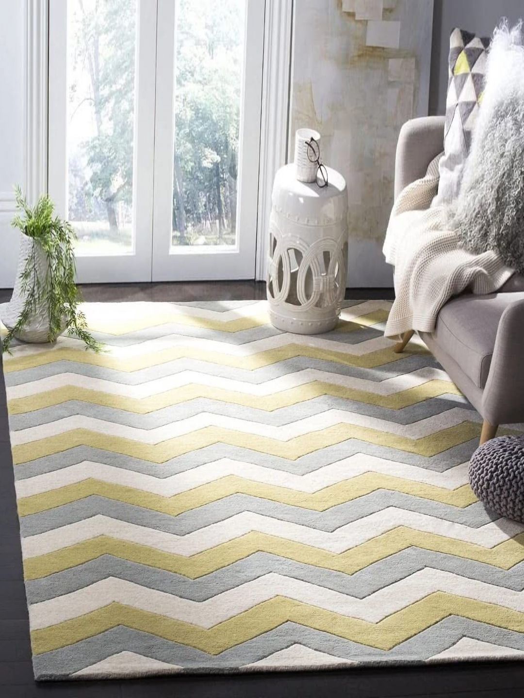 Safiya Carpet Yellow Geometric Hand-Tufted Woollen Carpets-image-25
