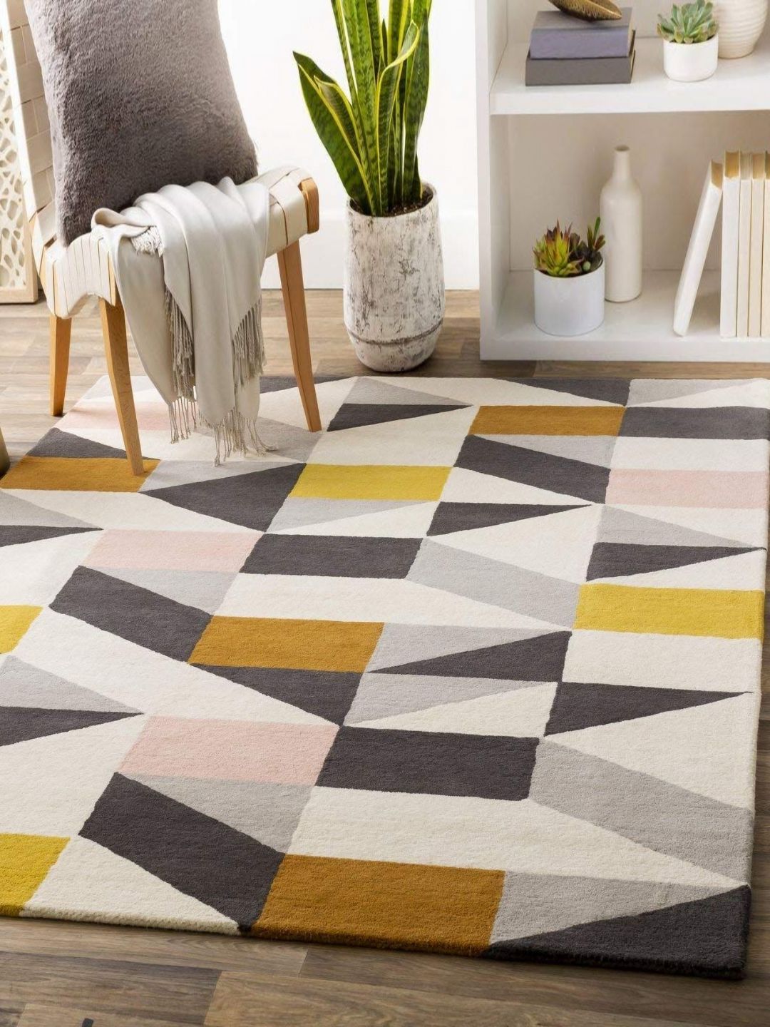 Safiya Carpet Beige Geometric Hand-Tufted Woollen Carpets-image-42