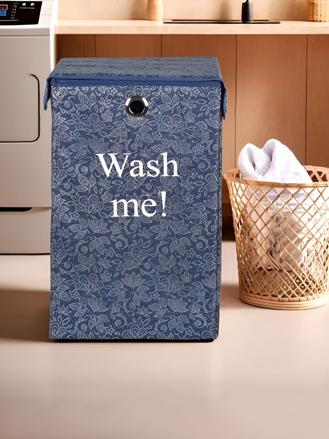 Kuber Industries Navy Blue Foldable Laundry Basket With Lid-image-41