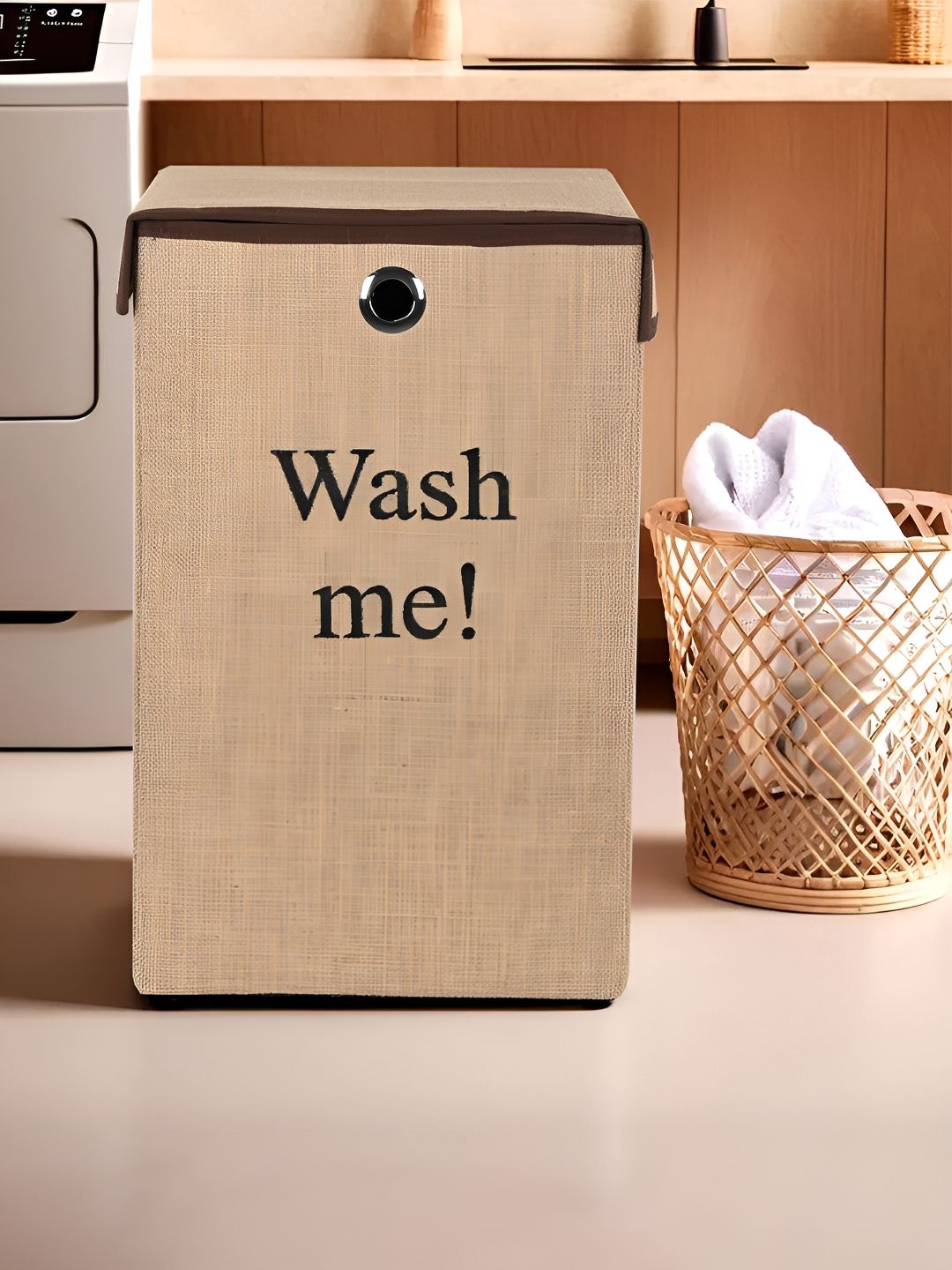 Kuber Industries Brown Printed Foldable Laundry Basket With Ring-image-47