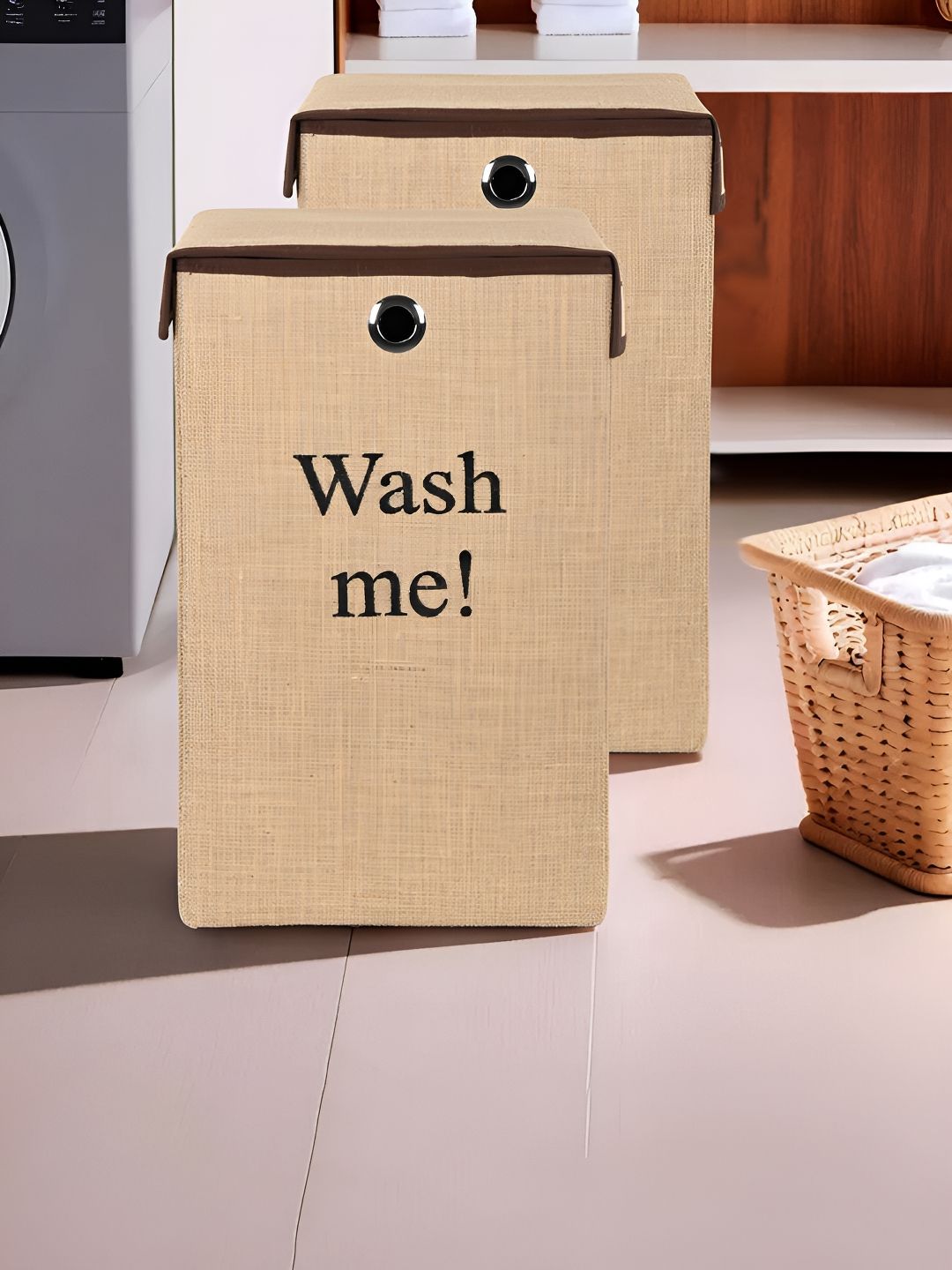 Kuber Industries 2-Pcs Brown Printed Laundry Basket With Ring- 75 L-picture-16