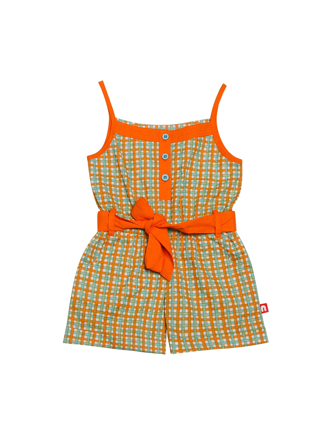 Nino Bambino Orange Checked Organic Cotton Basic Jumpsuit