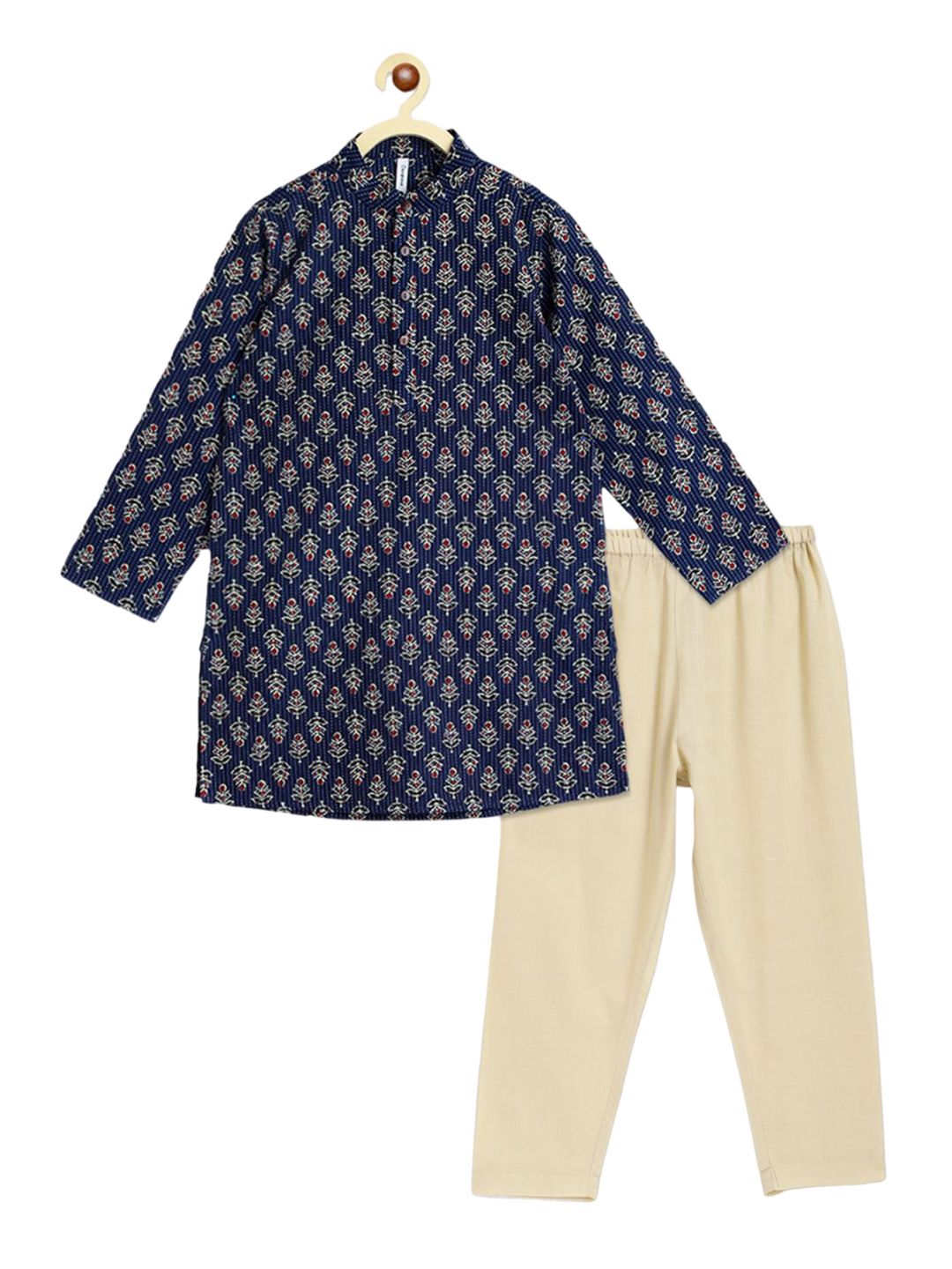 Campana Boys Floral Printed Regular Kantha Work Pure Cotton Kurta with Pyjamas-picture-26