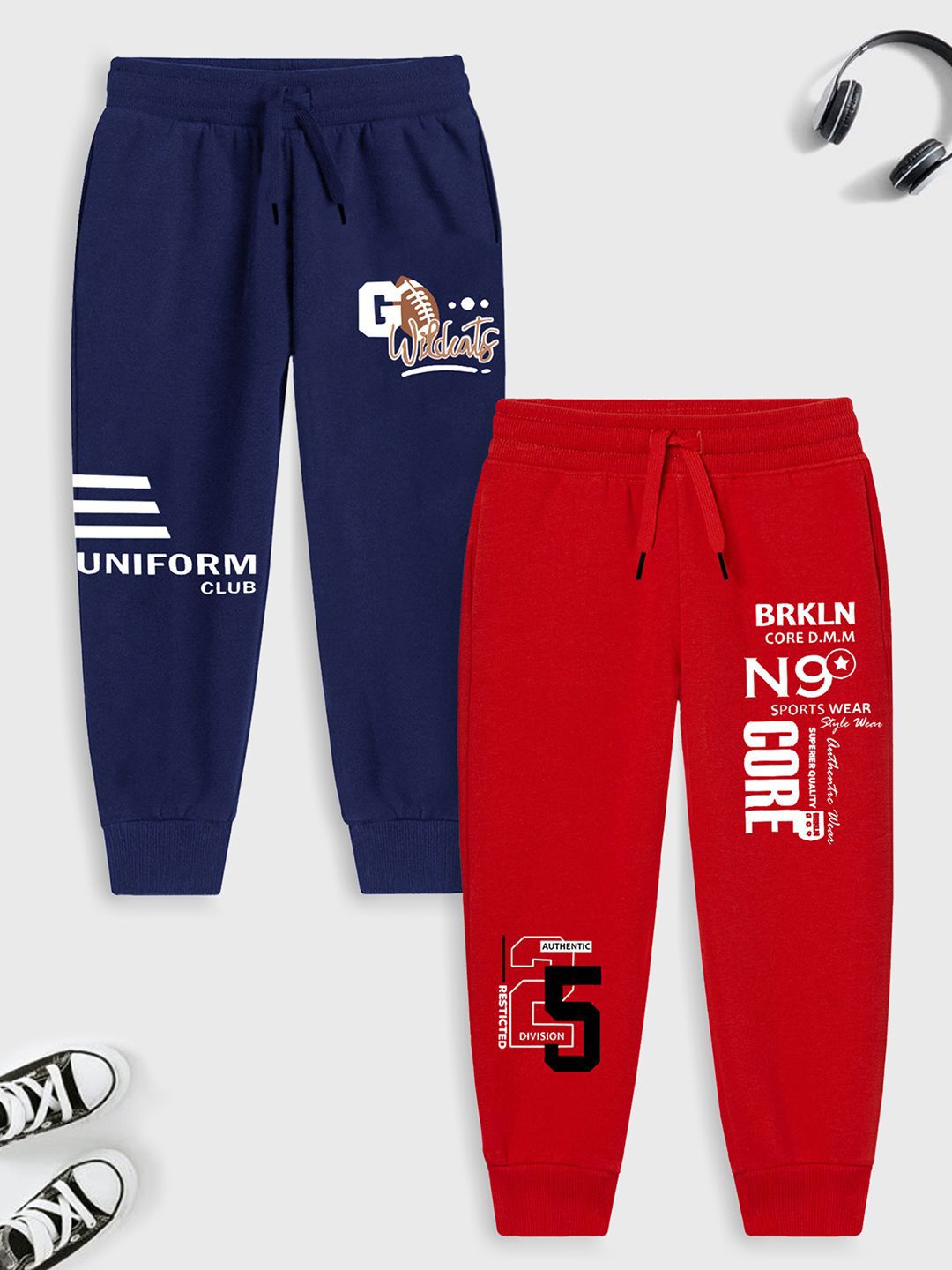 YK X Trampoline Kids Pack Of 2 Printed Cotton Mid Rise Joggers-image-42