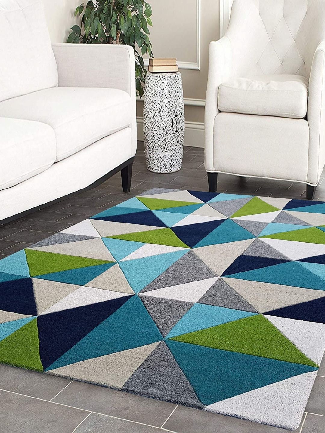 Safiya Carpet Blue Geometric Hand-Tufted Woollen Carpets-picture-40