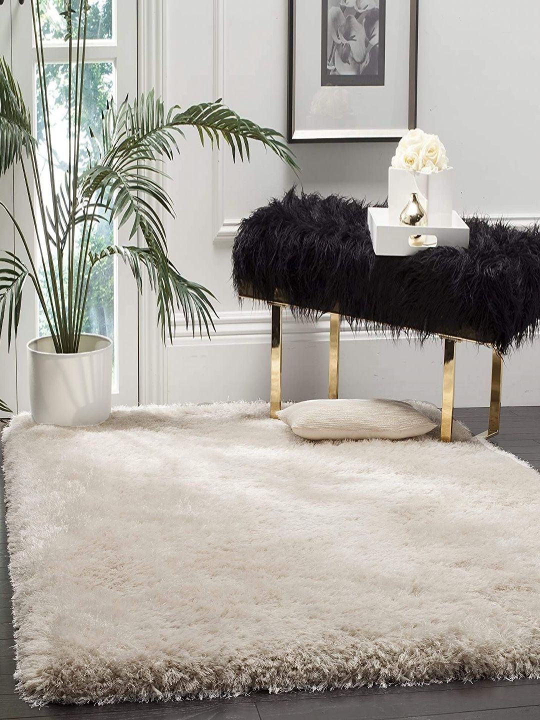 Safiya Carpet Beige Solid Anti-Skid Polyester Carpets-image-49
