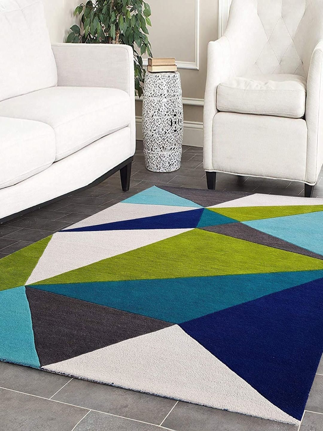 Safiya Carpet Blue Geometric Hand-Tufted Woollen Carpets-picture-14