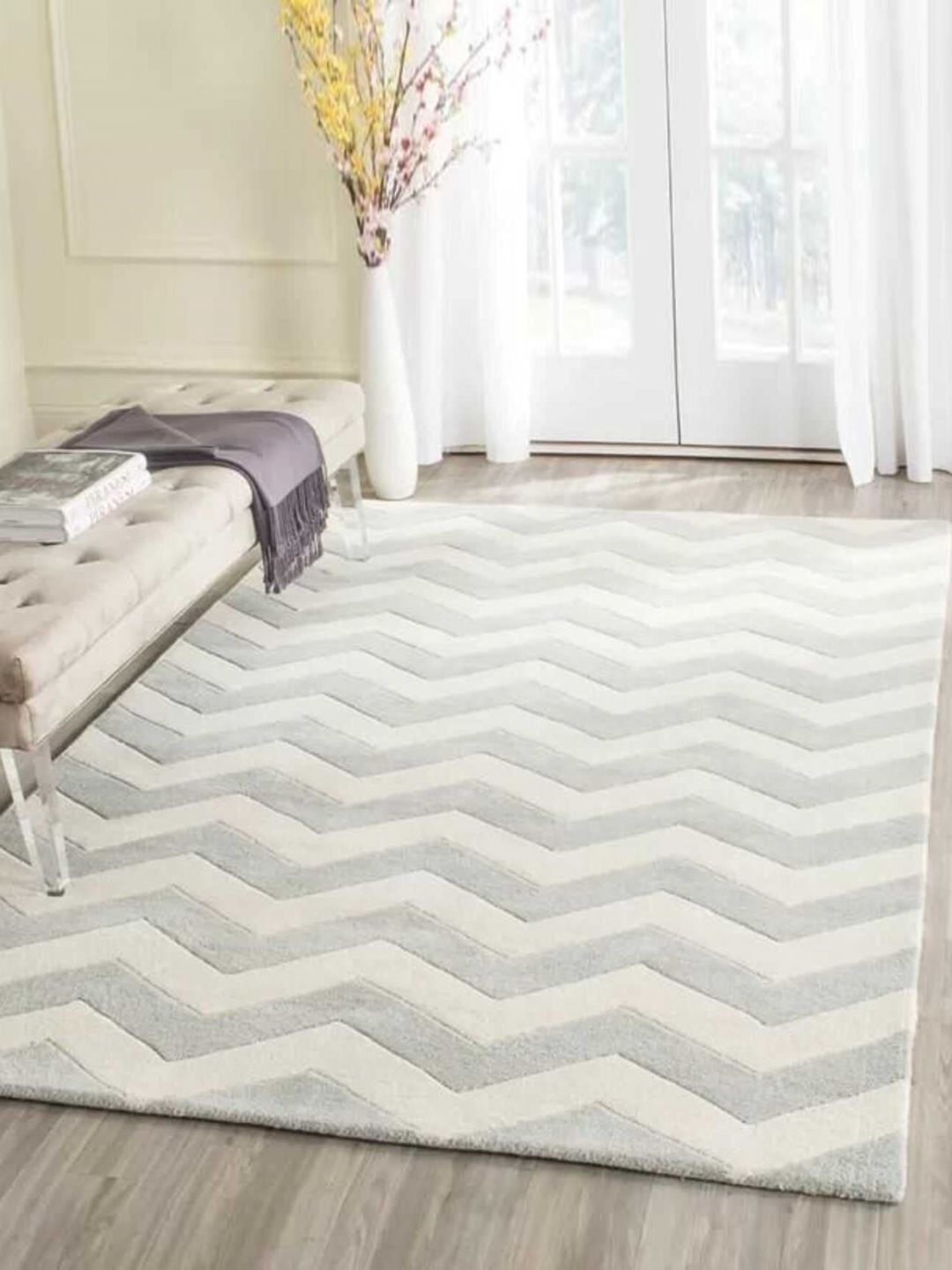 Safiya Carpet Grey Geometric Woollen Carpets-image-23